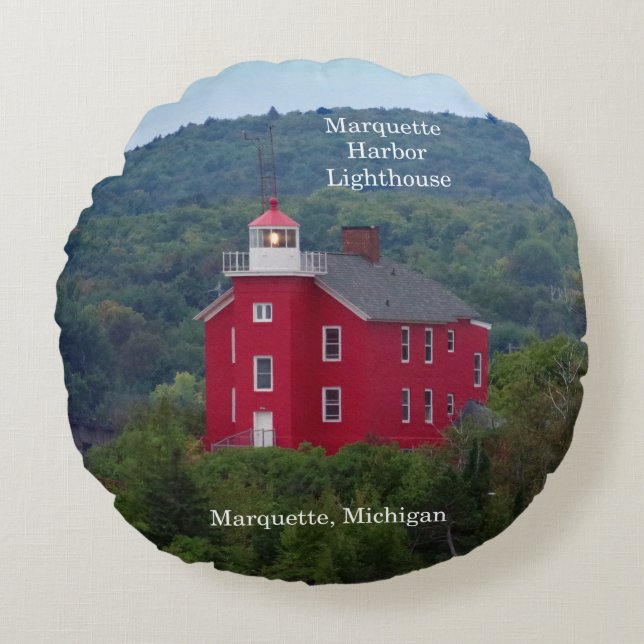 Marquette Harbour Lighthouse water round pillow (Front)