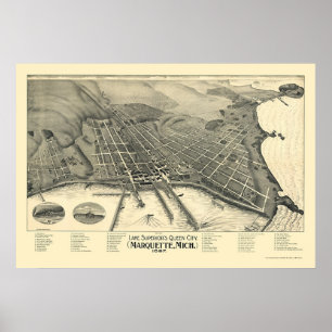 Marquette, MI Panoramic Map - 1897 Poster
