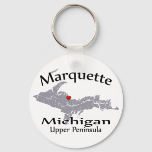 Marquette Michigan Heart Map Design Keychain