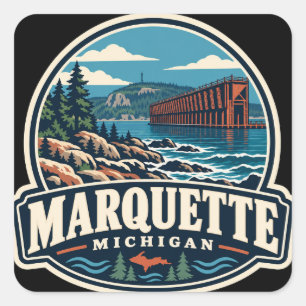 Marquette Michigan Lake Superior Vintage US Travel Square Sticker