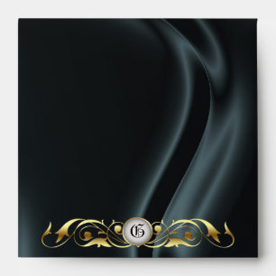 Marquis Black Silk Gold Scroll Monogram Envelope