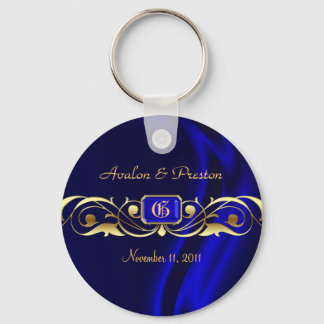 Marquis Blue Silk Gold Scroll Keychain