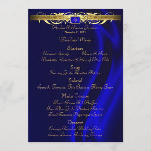 Marquis Blue Silk Gold Scroll Wedding Menu