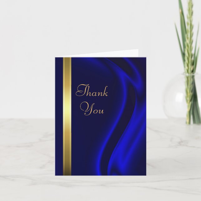 Marquis Blue Silk Gold Thank You Notecard (Front)
