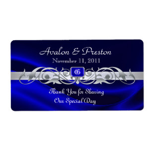 Marquis Blue Silk Silver Scroll Wine Wedding Label