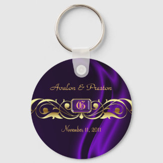 Marquis Purple Silk Gold Scroll Pearl Keychain