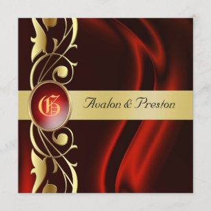 Marquis Red Silk Gold Scroll Ruby Invitation
