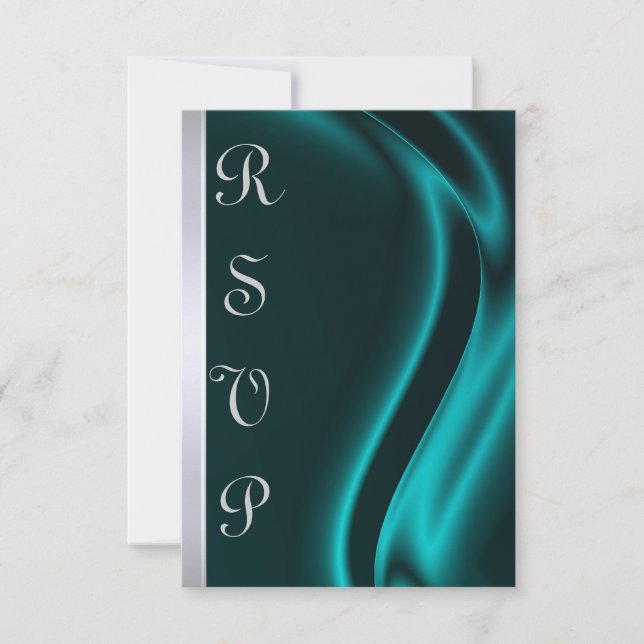 Marquis Teal Silk Silver RSVP Card (Front)