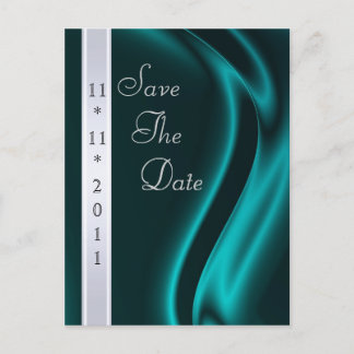 Marquis Teal Silk Silver Save The Date Postcard