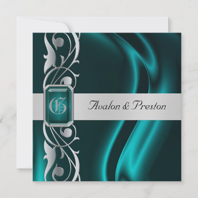 Marquis Teal Silk Teal Jewel Invitation (Front)
