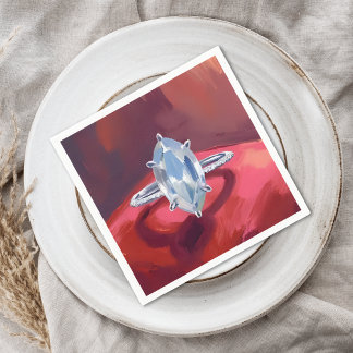 Marquise Diamond Engagement Ring Red Watercolor Napkin