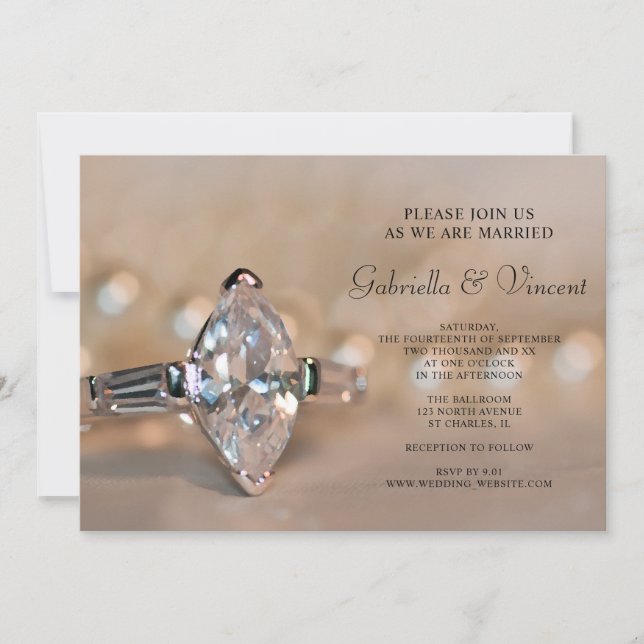 Marquise Diamond Engagement Ring Wedding Invitation (Front)