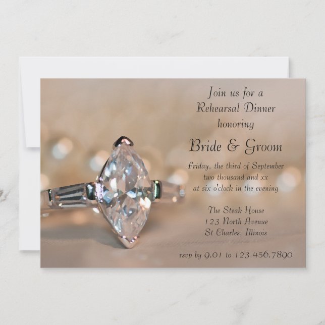 Marquise Diamond Ring Wedding Rehearsal Dinner Invitation (Front)