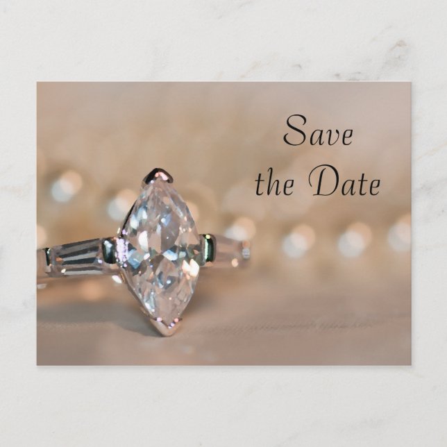 Marquise Diamond Ring Wedding Save the Date Announcement Postcard (Front)