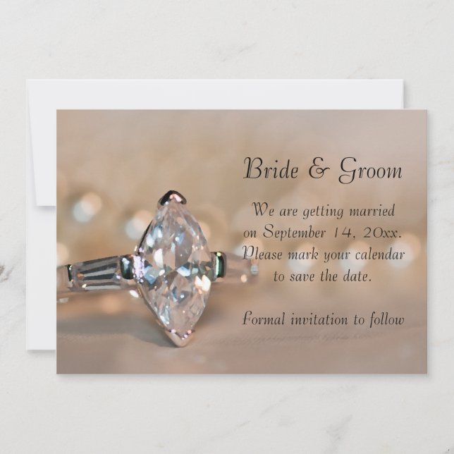 Marquise Diamond Ring Wedding Save the Date Invitation (Front)