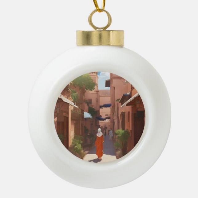 marrakech ai painting art ceramic ball christmas ornament (Front)