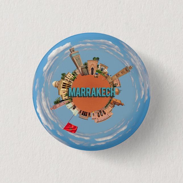 marrakech city little tiny planet morocco architec 3 cm round badge (Front)