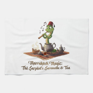 Marrakech Magic: Cute Snake Flute Player Moroccan Tea Towel