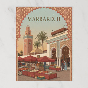 Marrakech Market and Arches Vintage Postcard