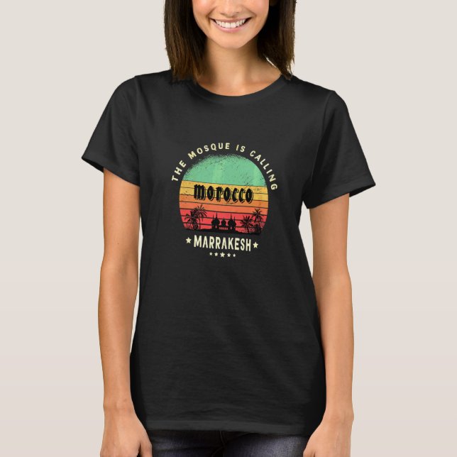 Marrakech Marrakesh Morocco Mosque Palm Trees City T-Shirt (Front)