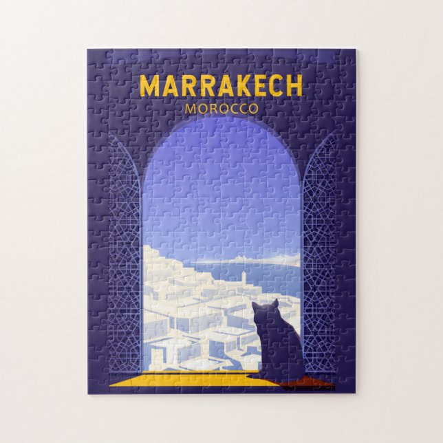 Marrakech Morocco Cat Retro Jigsaw Puzzle (Vertical)