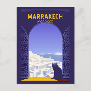 Marrakech Morocco Cat Retro Postcard