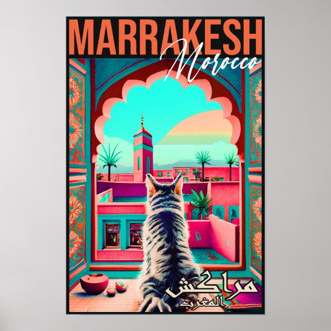 Marrakech Morocco Cat Travel Tourism Souvenir Poster (Front)