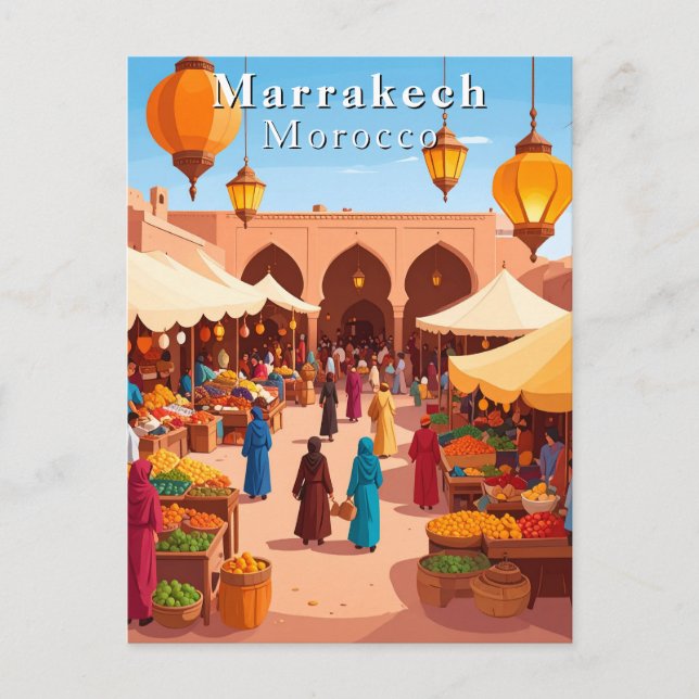 Marrakech Morocco Moroccan Souk and Market Travel Postcard (Front)