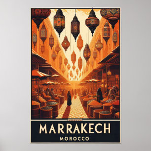 Marrakech Morocco Vintage Market Travel Poster