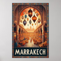 Marrakech Morocco Vintage Market Travel Poster