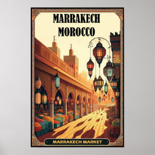 Marrakech Morocco Vintage Market Travel Poster