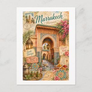 Marrakech Morocco Vintage Travel Collage Postcard