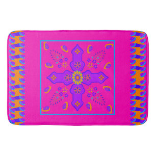 Marrakesh Arabesque inspired rope eggs bright Bath Mat