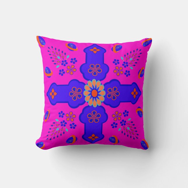 Marrakesh Arabesque inspired w/ ribbon eggs bright Cushion (Front)