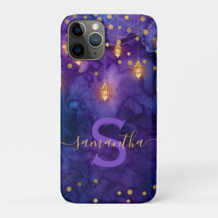 Marrakesh Midnight Lanterns & Gold Bokeh Monogram iPhone 11 Pro Case