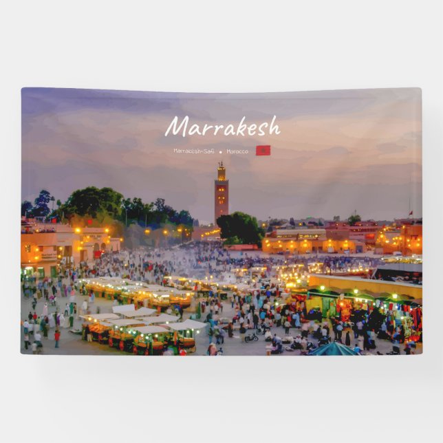 Marrakesh, Morocco - Jemaa el Fnaa Square Banner (Horizontal)