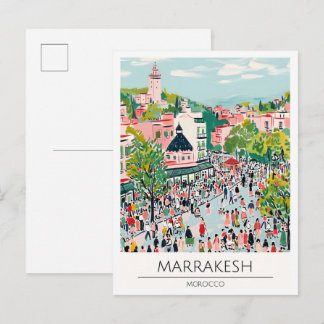 Marrakesh Morocco Vintage Art Illustration Travel Postcard