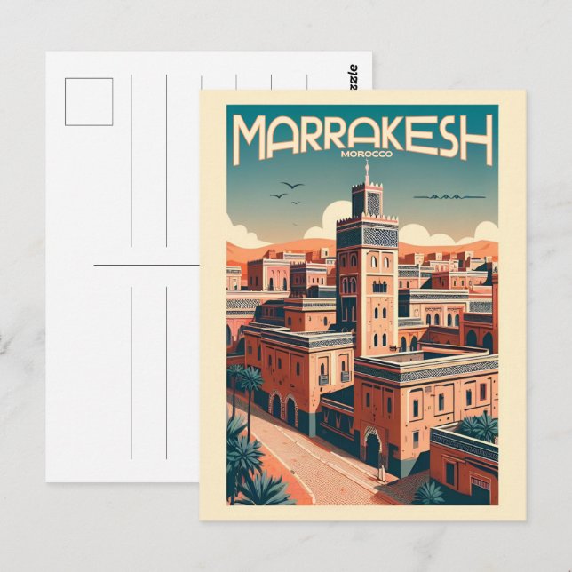 Marrakesh old city skyline with mosque gifts postcard (Front/Back)
