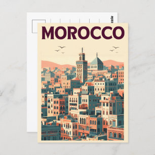 Marrakesh old city skyline with mosque gifts postcard
