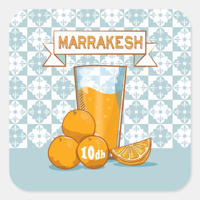 MARRAKESH Orange Juice Retro Poster Square Sticker (Front)