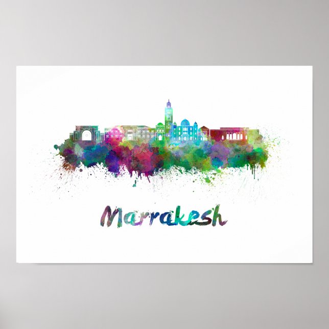 Marrakesh skyline in watercolor poster (Front)