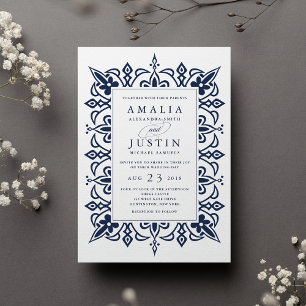 Marrakesh Wedding Invitation   Navy
