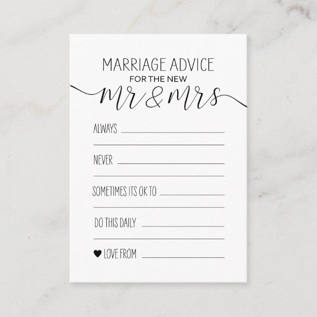 Marriage Advice Card For The New Mr And Mrs (Front)