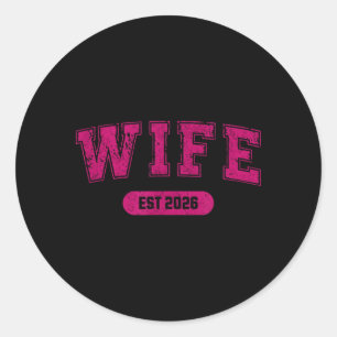 Marriage Bachelor Party Wife and Hubby Est 2026 Classic Round Sticker