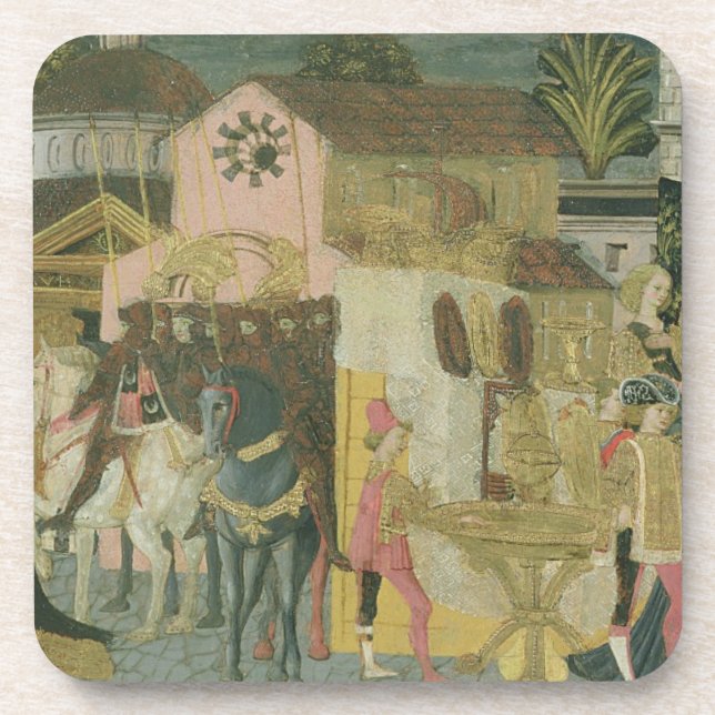 Marriage ceremony painted on cassone panel, Floren Coaster (Front)