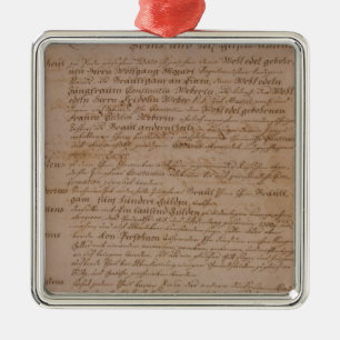 Marriage certificate of Wolfgang,Mozart and Weber Metal Ornament