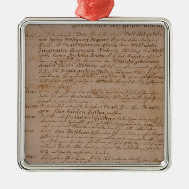 Marriage certificate of Wolfgang,Mozart and Weber Metal Ornament (Front)