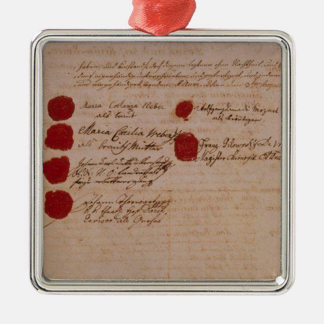 Marriage certificate of Wolfgang,Mozart and Weber Metal Tree Decoration (Front)