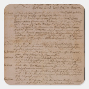 Marriage certificate of Wolfgang,Mozart and Weber Square Sticker