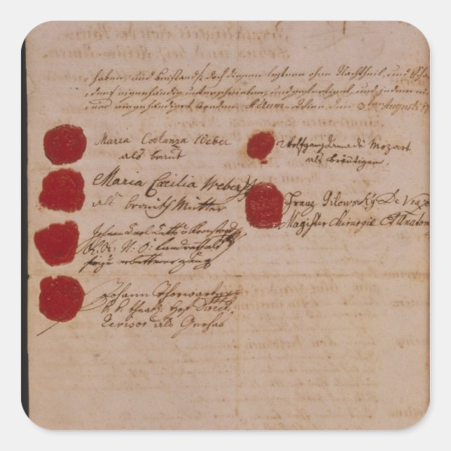 Marriage certificate of Wolfgang,Mozart and Weber Square Sticker (Front)